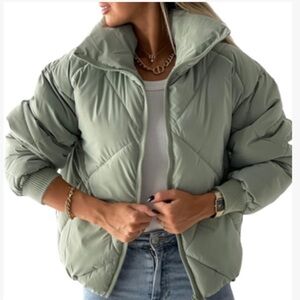 Women's Sage Green Puffer Winter Jacket